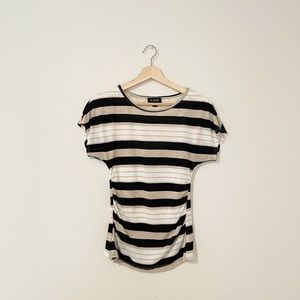 A. Byer • Black, Tan & White Striped Blouse